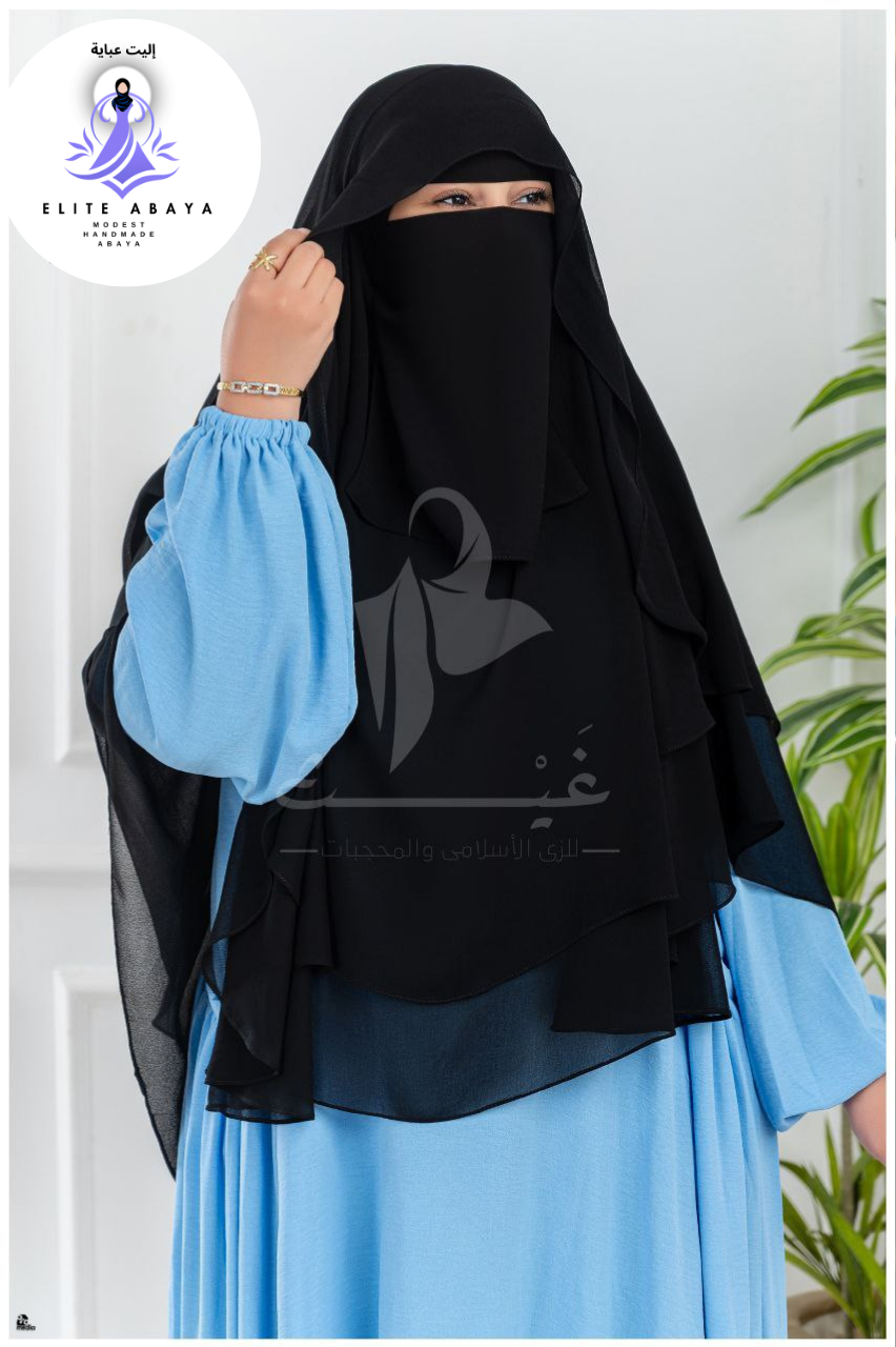 Premium Sky Blue Triple-Layer Niqab & Scarf Set
