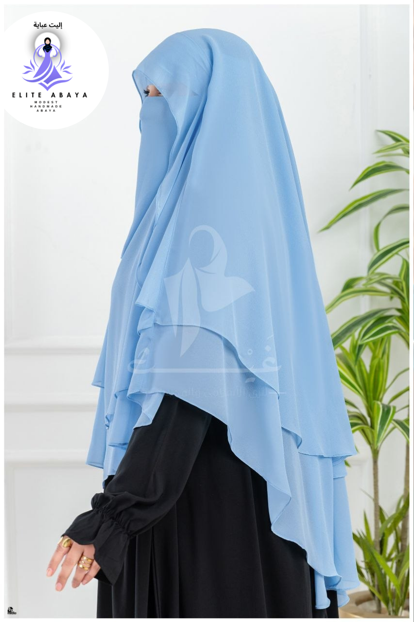 Premium Sky Blue Triple-Layer Niqab & Scarf Set