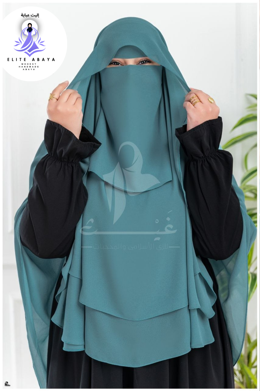 Premium Sky Blue Triple-Layer Niqab & Scarf Set